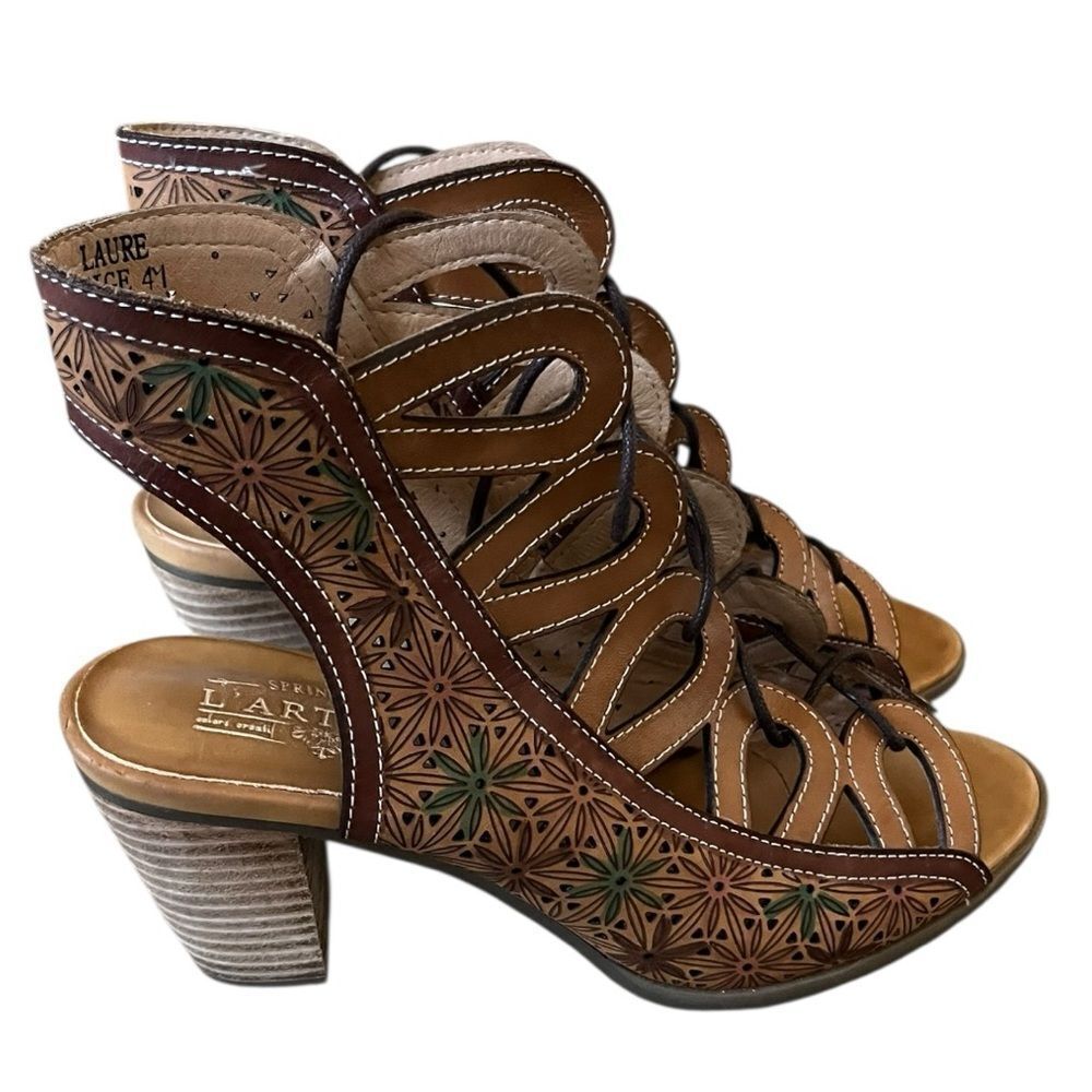 Spring Step Brown and Green Heeled Sandals